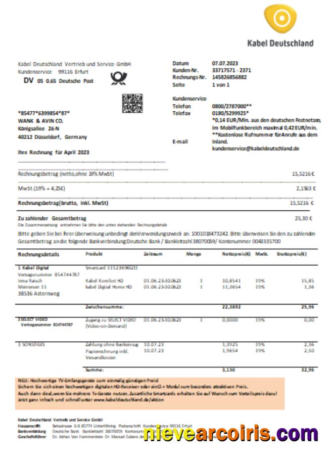Germany TV Cabel utility business bill